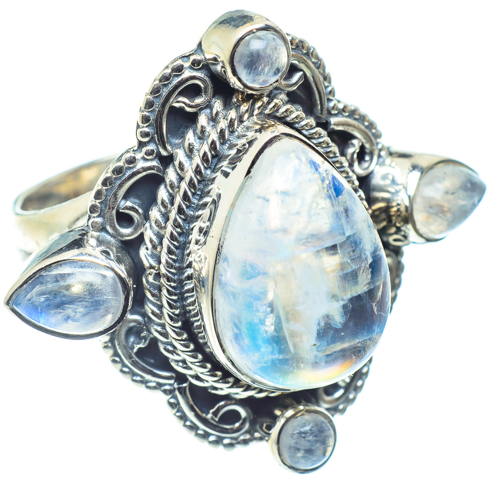 Rainbow Moonstone Rings handcrafted by Anasilvercos - RING59708