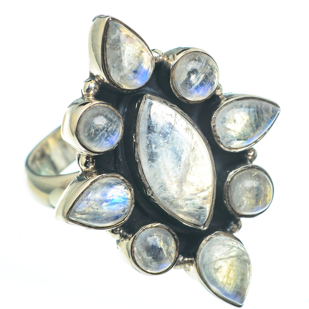 Rainbow Moonstone Rings handcrafted by Anasilvercos - RING61217