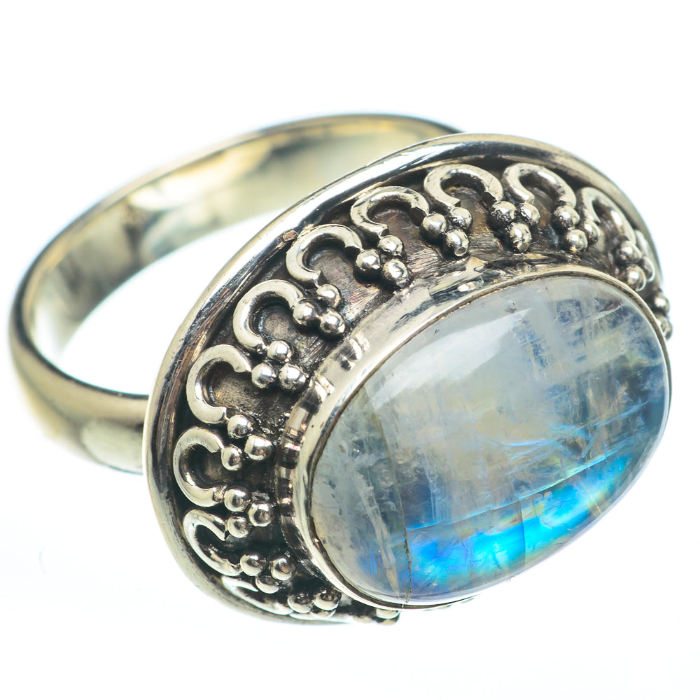 Rainbow Moonstone Rings handcrafted by Anasilvercos - RING61625