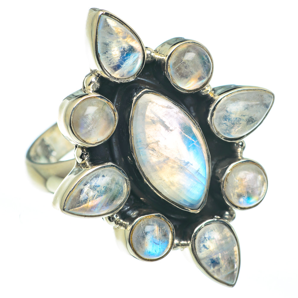Rainbow Moonstone Rings handcrafted by Anasilvercos - RING62112