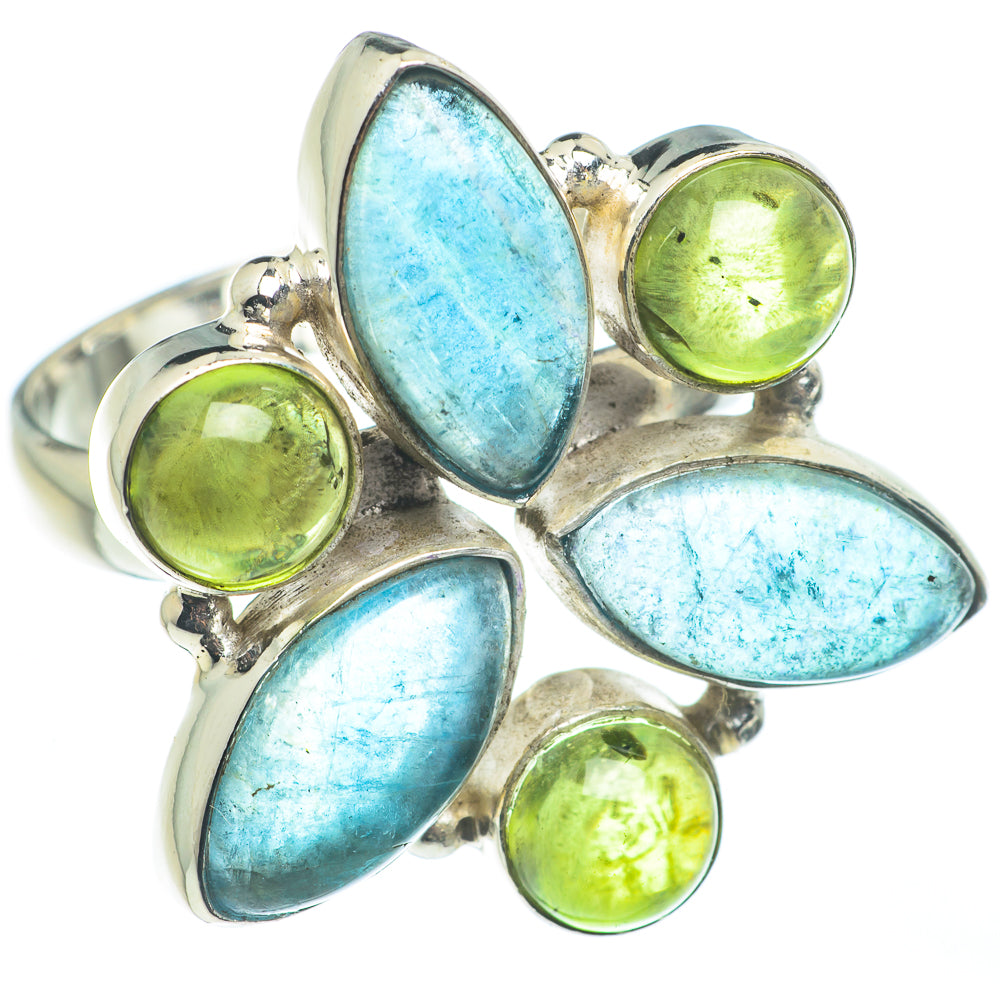 Blue Fluorite, Peridot Rings handcrafted by Anasilvercos - RING62388
