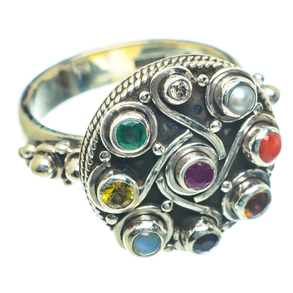 Multi-stone Rainbow Chakra Rings handcrafted by Anasilvercos - RING63218