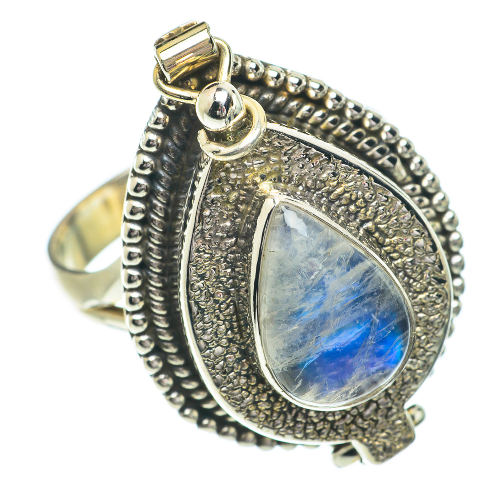 Rainbow Moonstone Rings handcrafted by Anasilvercos - RING64429