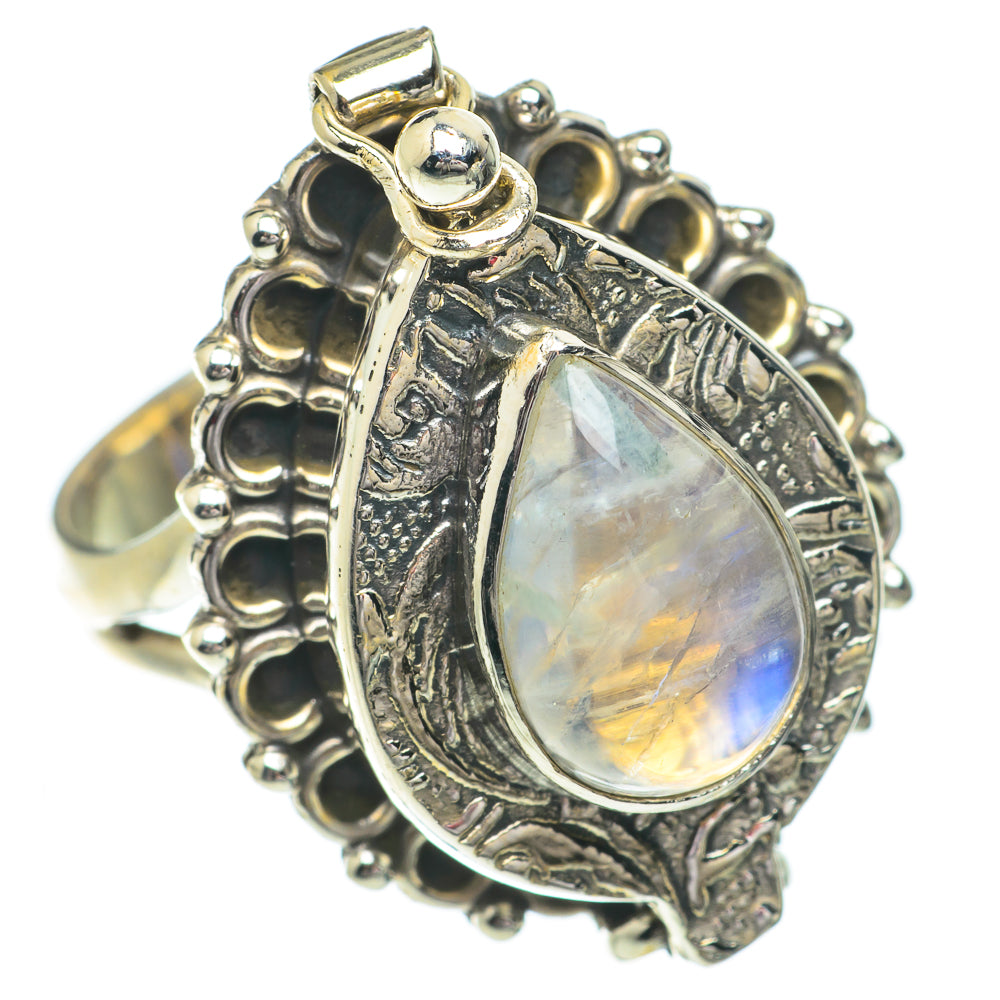 Rainbow Moonstone Rings handcrafted by Anasilvercos - RING64491