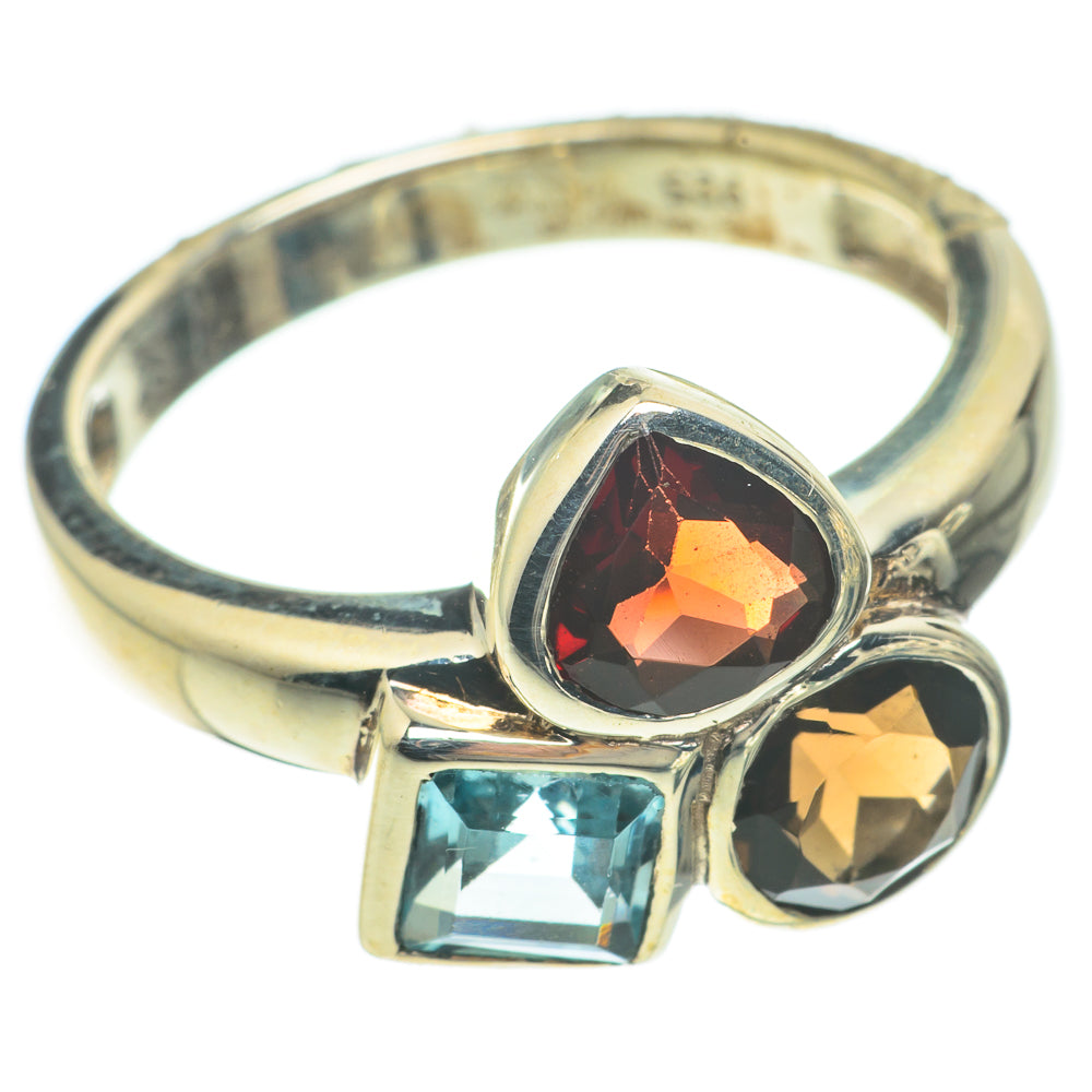 Garnet, Smoky Quartz, Blue Topaz Rings handcrafted by Anasilvercos - RING64689