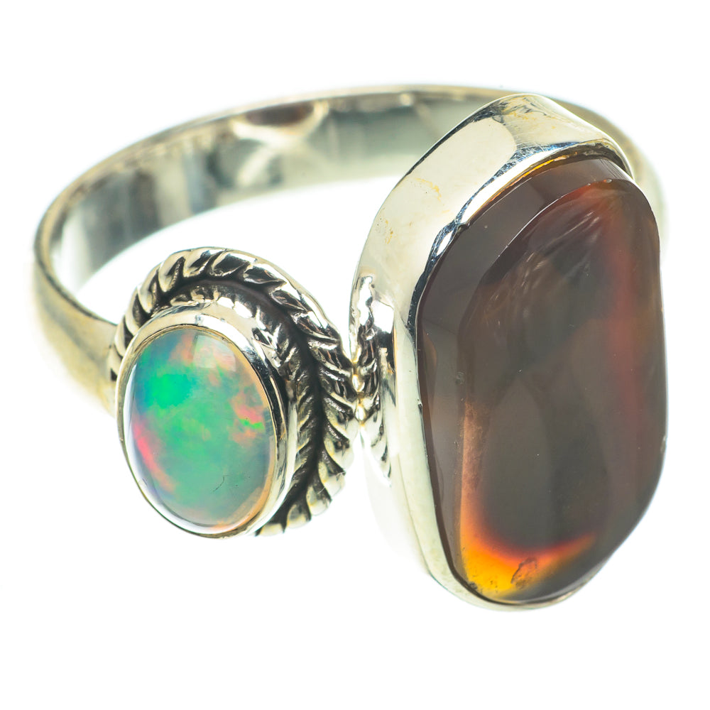 Mexican Fire Agate, Ethiopian Opal Rings handcrafted by Anasilvercos - RING64783