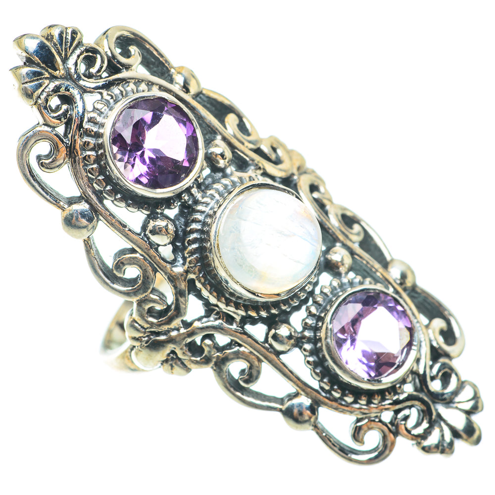 Rainbow Moonstone, Amethyst Rings handcrafted by Anasilvercos - RING64883