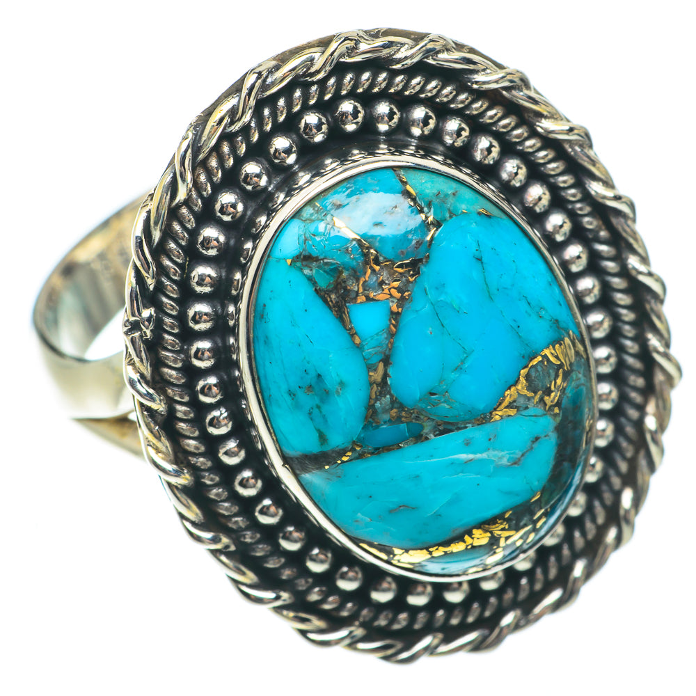 Blue Copper Composite Turquoise Rings handcrafted by Anasilvercos - RING65178