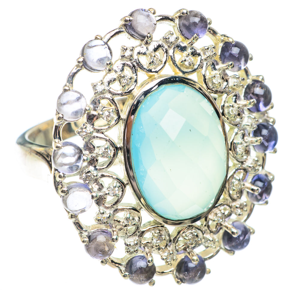 Aqua Chalcedony, Tanzanite Rings handcrafted by Anasilvercos - RING66404