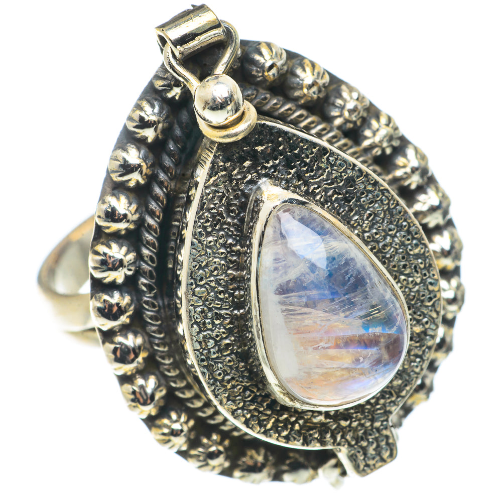 Rainbow Moonstone Rings handcrafted by Anasilvercos - RING66770