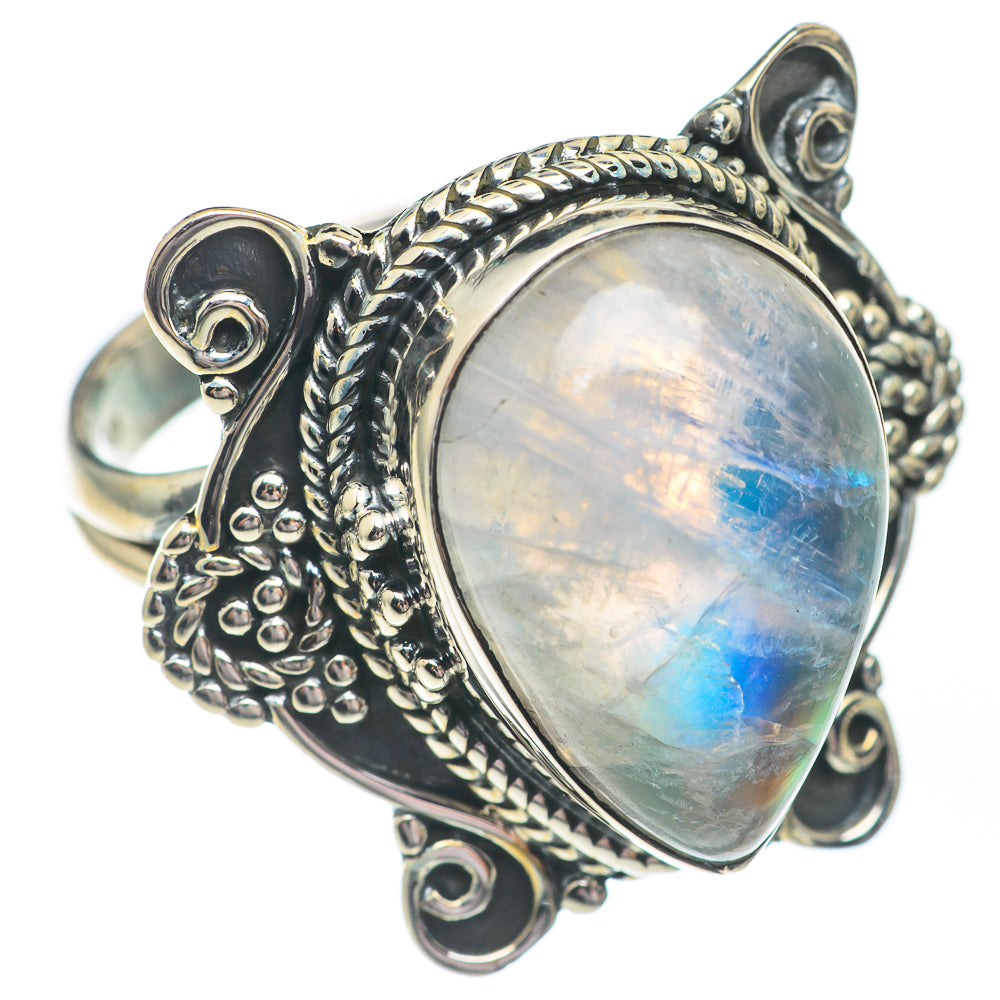 Rainbow Moonstone Rings handcrafted by Anasilvercos - RING67248