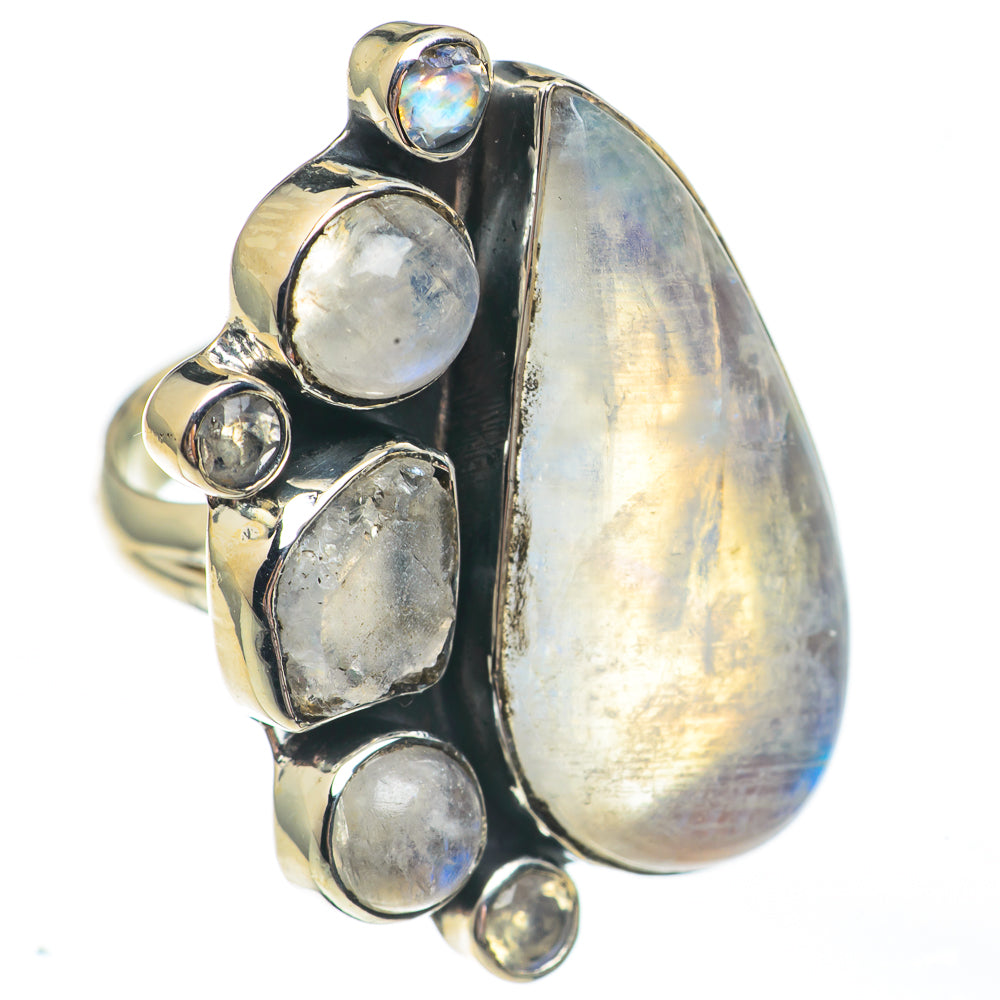 Rainbow Moonstone Rings handcrafted by Anasilvercos - RING68044