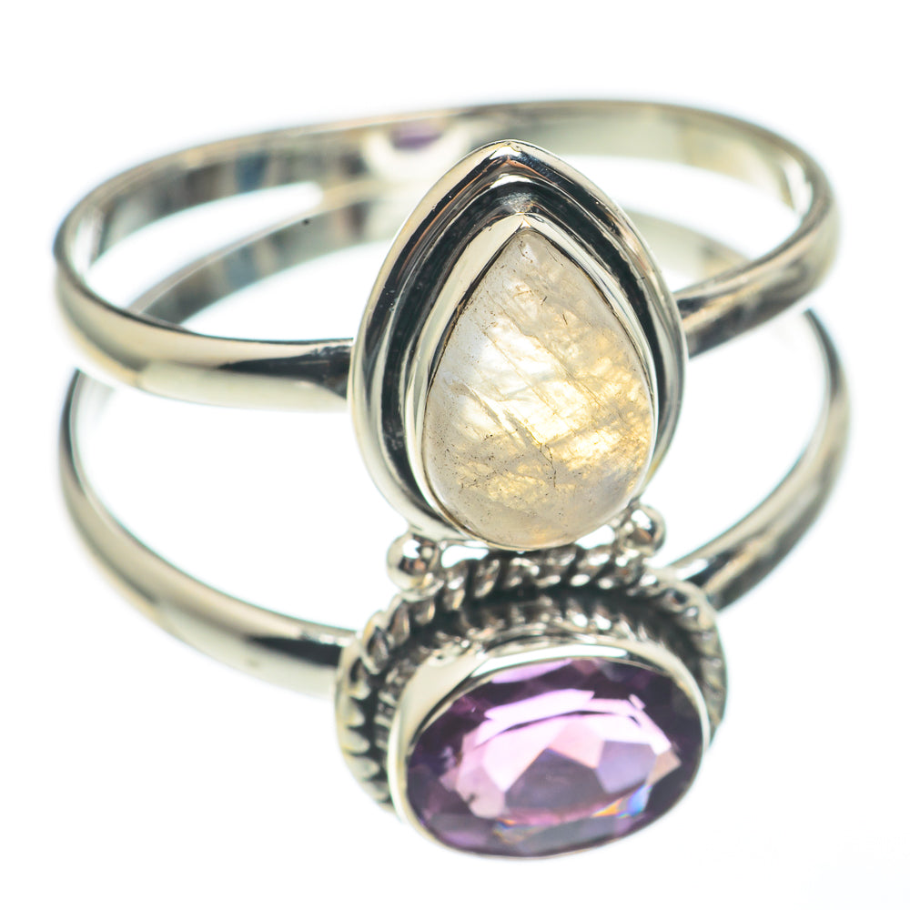 Rainbow Moonstone, Amethyst Rings handcrafted by Anasilvercos - RING68163