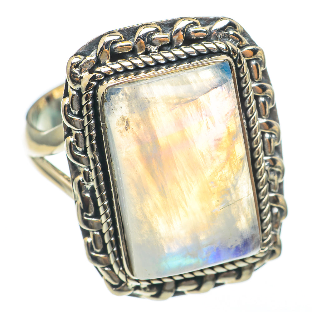 Rainbow Moonstone Rings handcrafted by Anasilvercos - RING68170