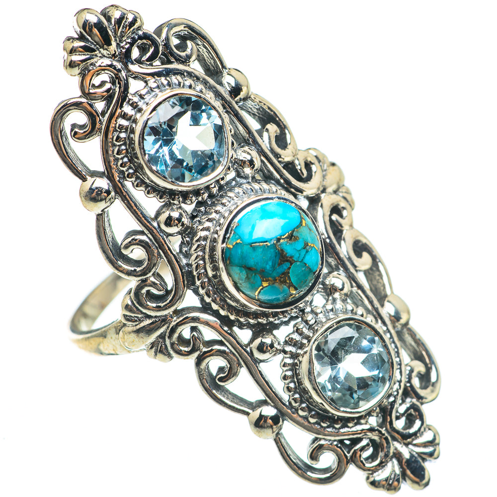 Blue Copper Composite Turquoise, Blue Topaz Rings handcrafted by Anasilvercos - RING68323