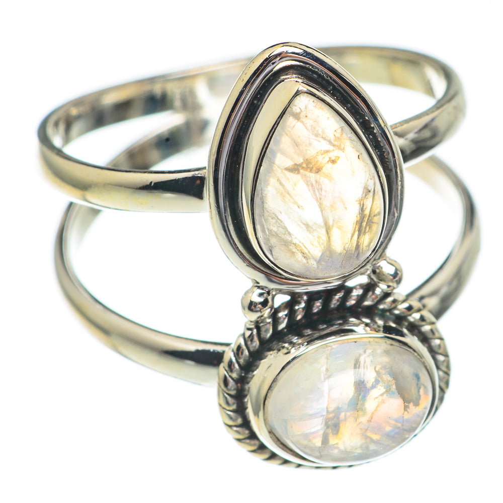Rainbow Moonstone Rings handcrafted by Anasilvercos - RING68742