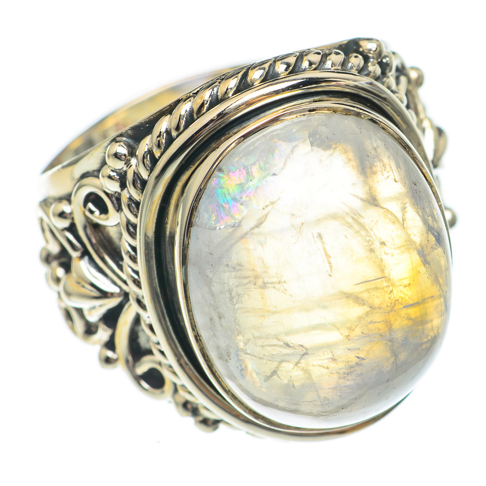Rainbow Moonstone Rings handcrafted by Anasilvercos - RING68807