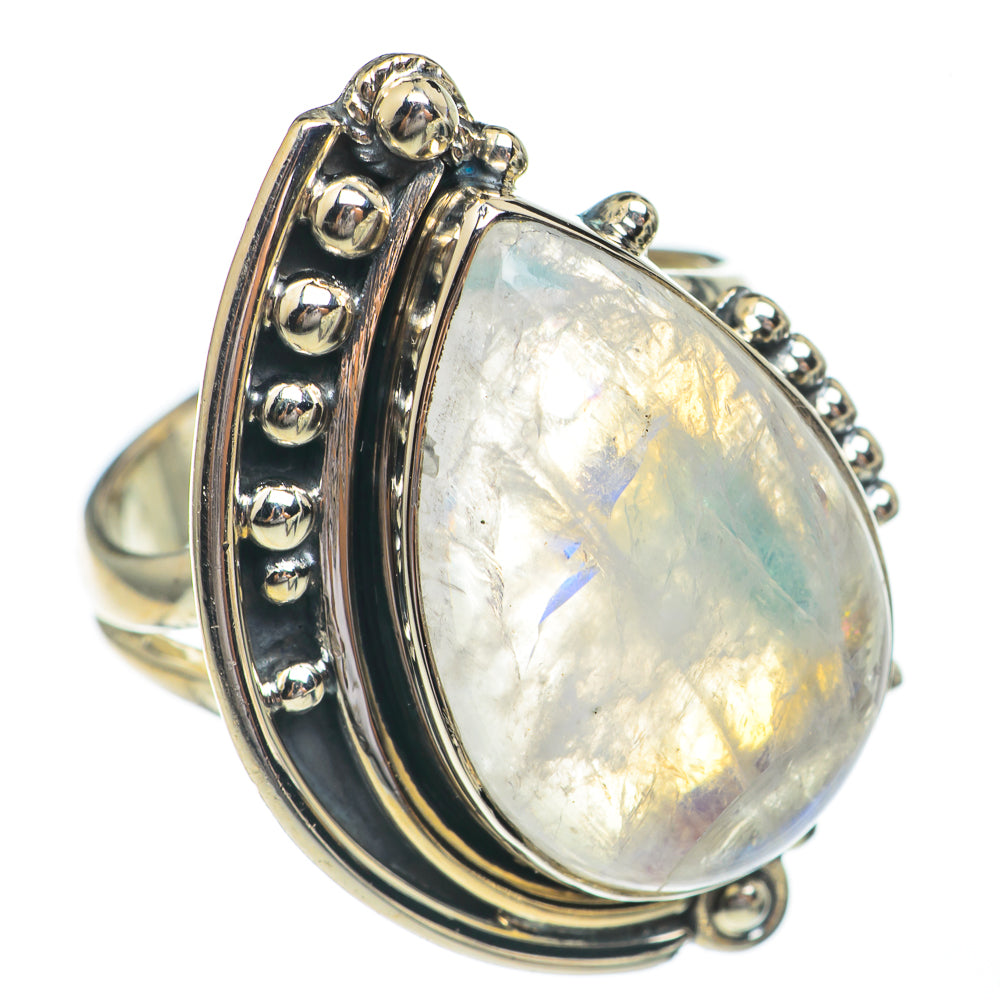 Rainbow Moonstone Rings handcrafted by Anasilvercos - RING68947