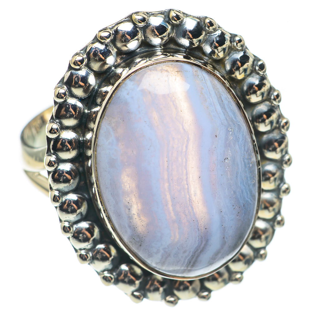 Blue Lace Agate Rings handcrafted by Anasilvercos - RING69015