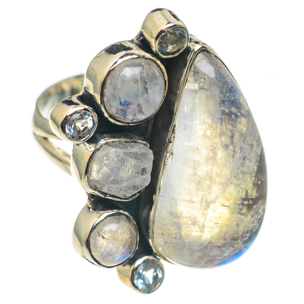 Rainbow Moonstone Rings handcrafted by Anasilvercos - RING69018