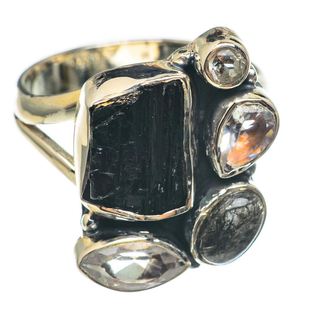 Black Tourmaline, White Quartz Rings handcrafted by Anasilvercos - RING69049