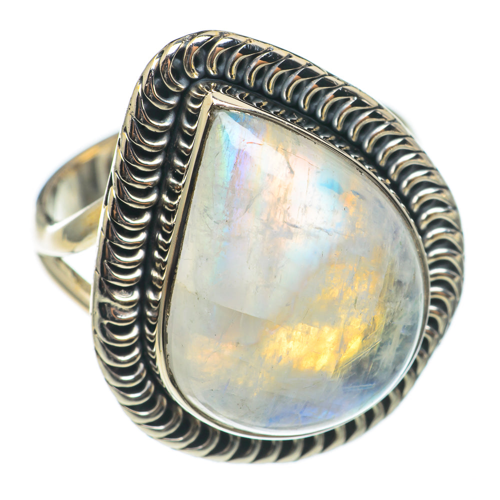 Rainbow Moonstone Rings handcrafted by Anasilvercos - RING69051