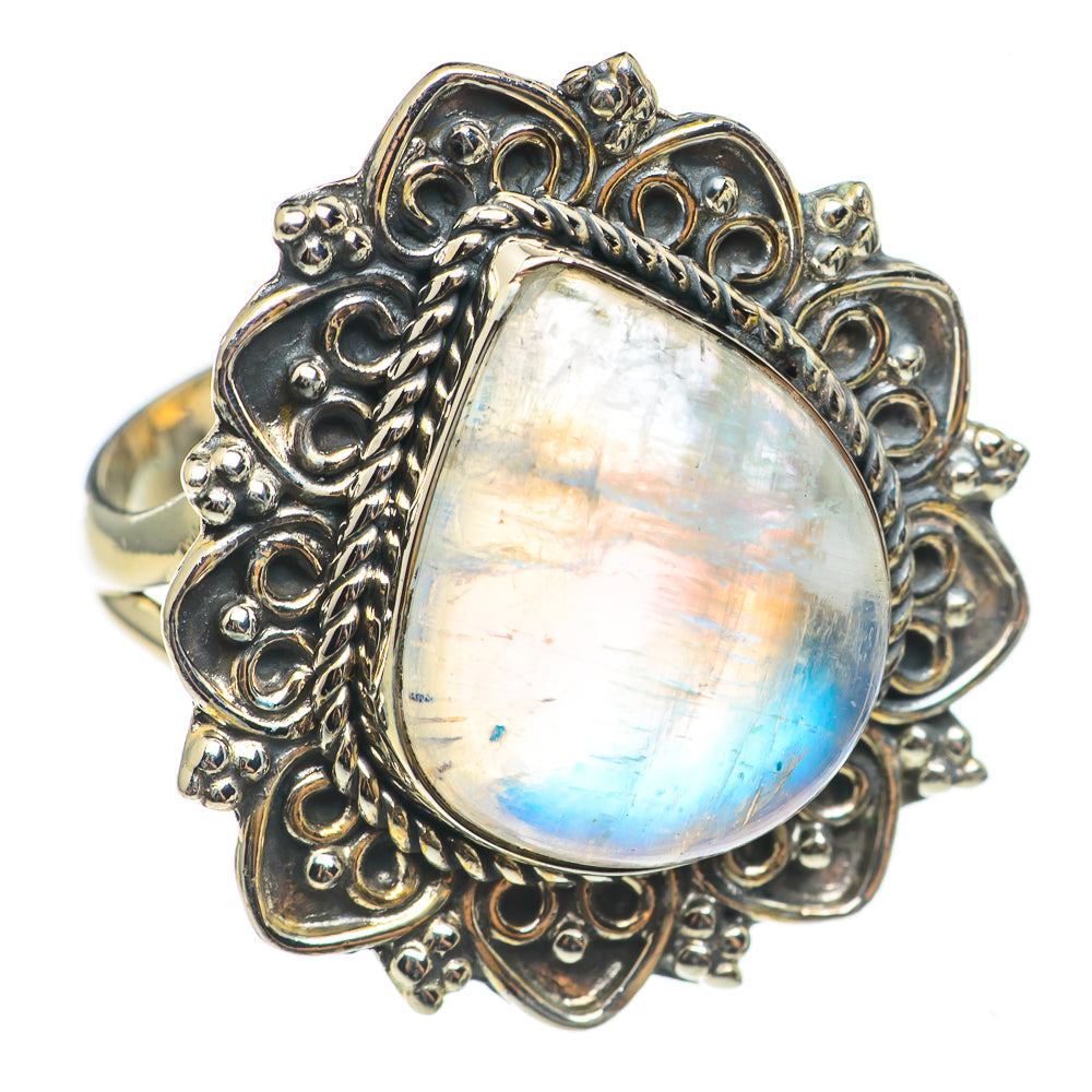 Rainbow Moonstone Rings handcrafted by Anasilvercos - RING69122