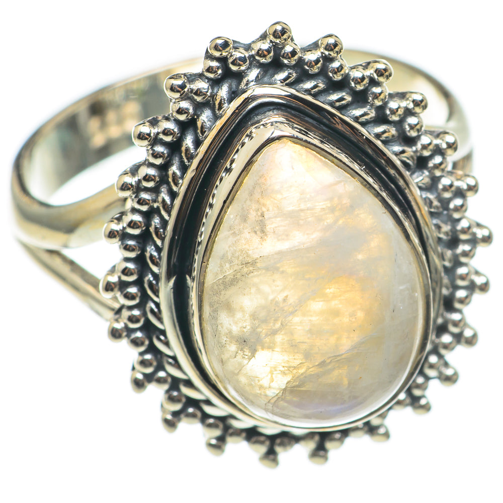 Rainbow Moonstone Rings handcrafted by Anasilvercos - RING69156