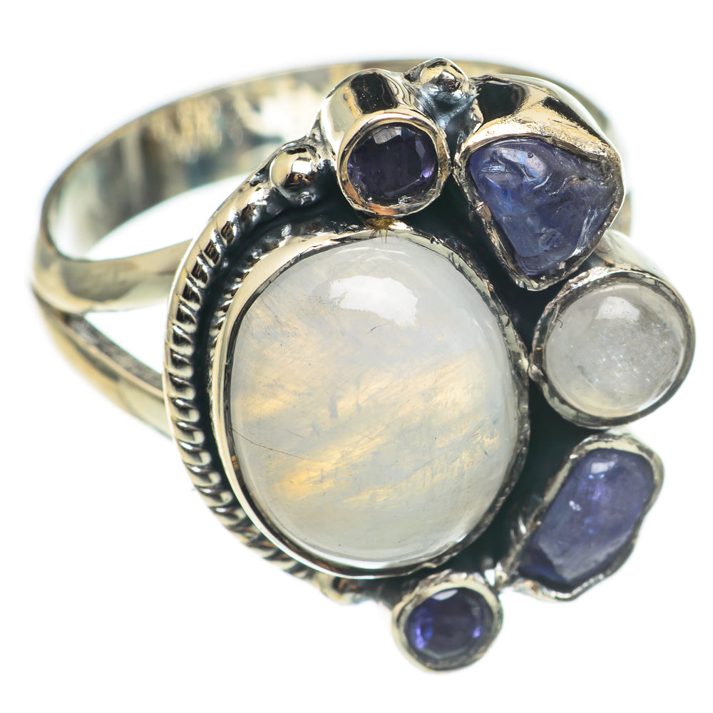 Rainbow Moonstone, Tanzanite Rings handcrafted by Anasilvercos - RING69185