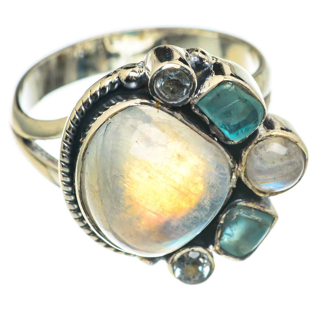 Rainbow Moonstone, Aquamarine, Blue Topaz Rings handcrafted by Anasilvercos - RING69196
