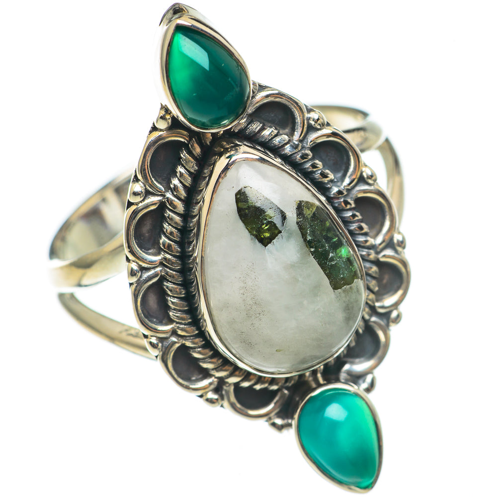 Green Tourmaline In Quartz, Green Onyx Rings handcrafted by Anasilvercos - RING69202