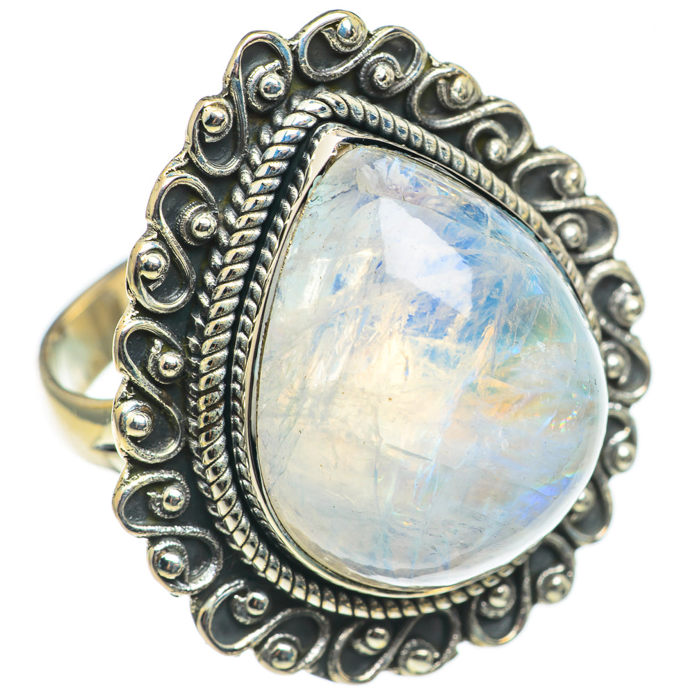 Rainbow Moonstone Rings handcrafted by Anasilvercos - RING69254