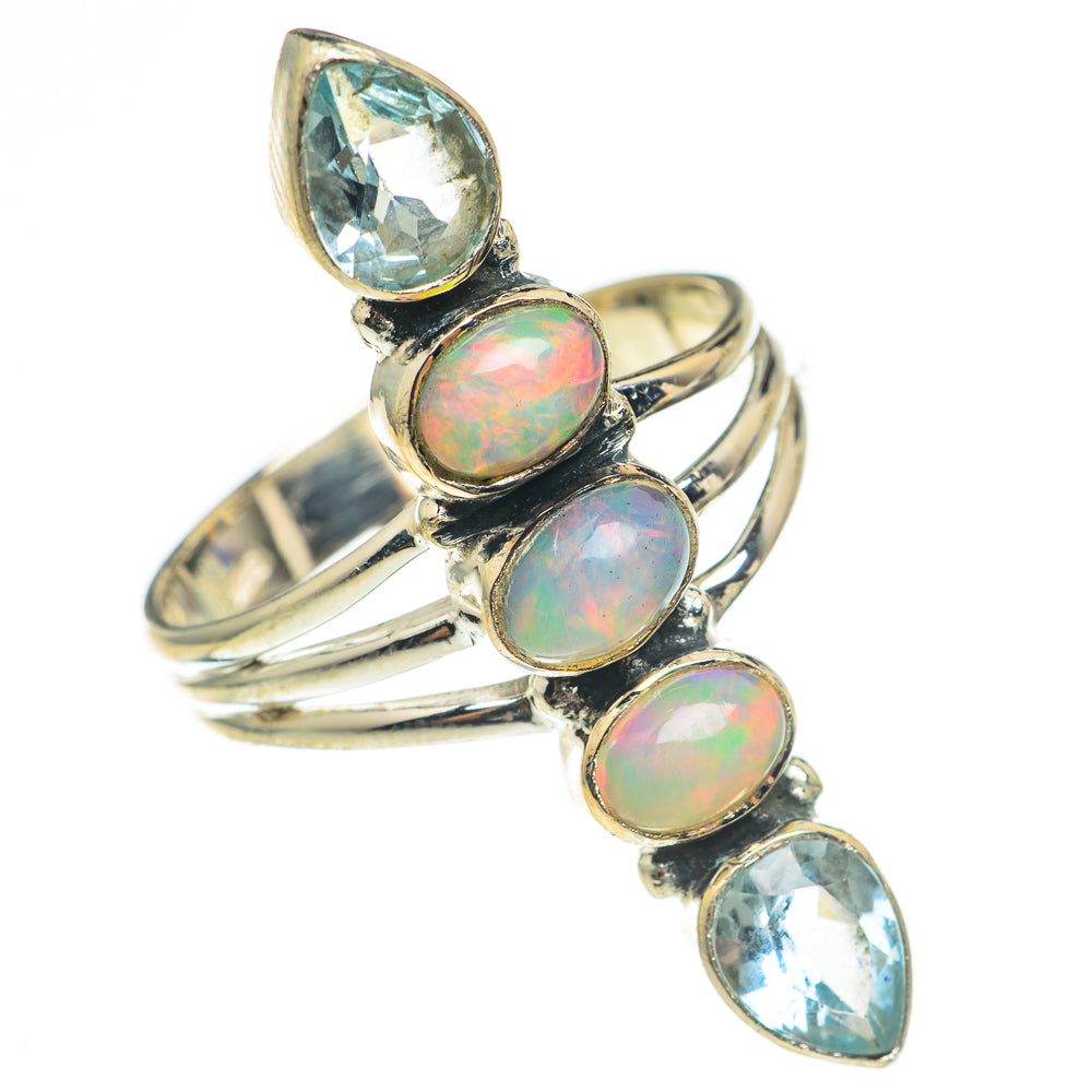 Ethiopian Opal, Blue Topaz Rings handcrafted by Anasilvercos - RING69259