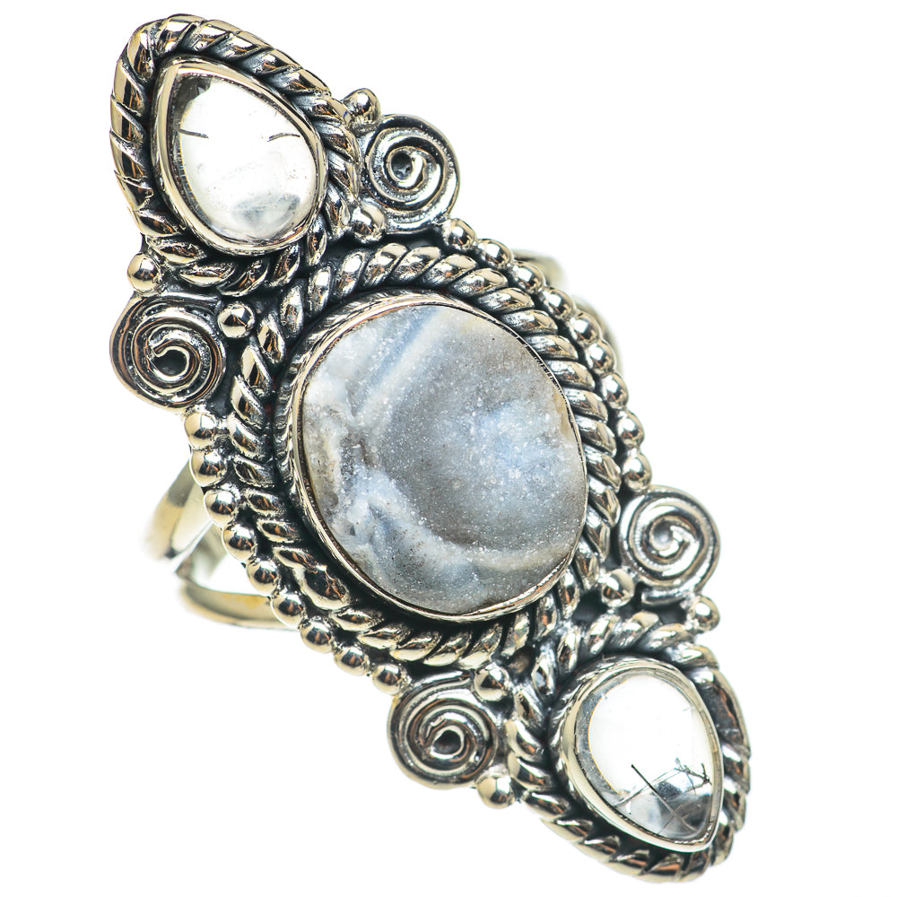Desert Druzy, Rainbow Moonstone Rings handcrafted by Anasilvercos - RING69261