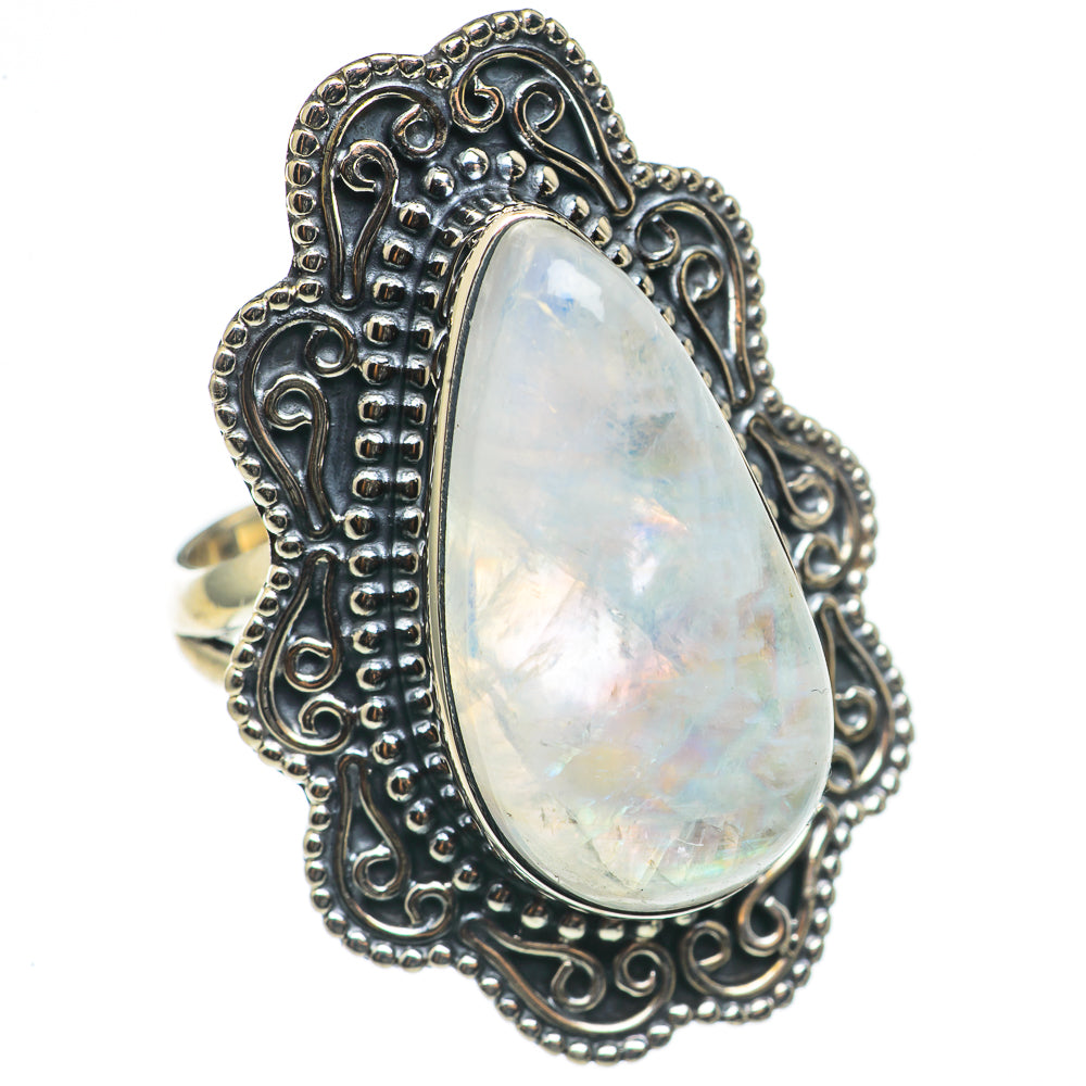 Rainbow Moonstone Rings handcrafted by Anasilvercos - RING69286