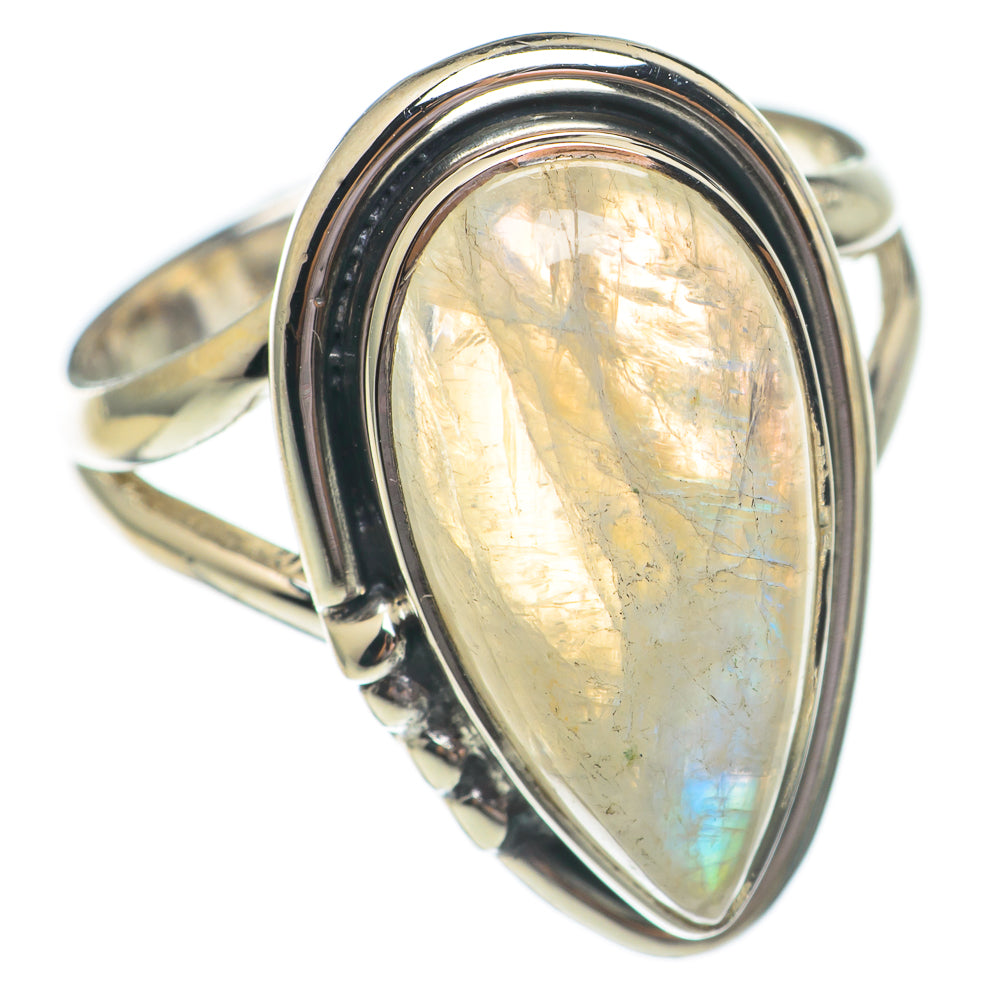 Rainbow Moonstone Rings handcrafted by Anasilvercos - RING69366