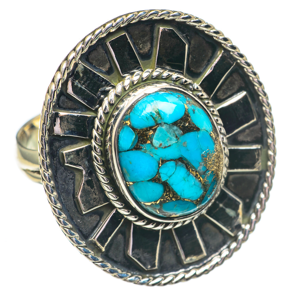 Blue Copper Composite Turquoise Rings handcrafted by Anasilvercos - RING69380