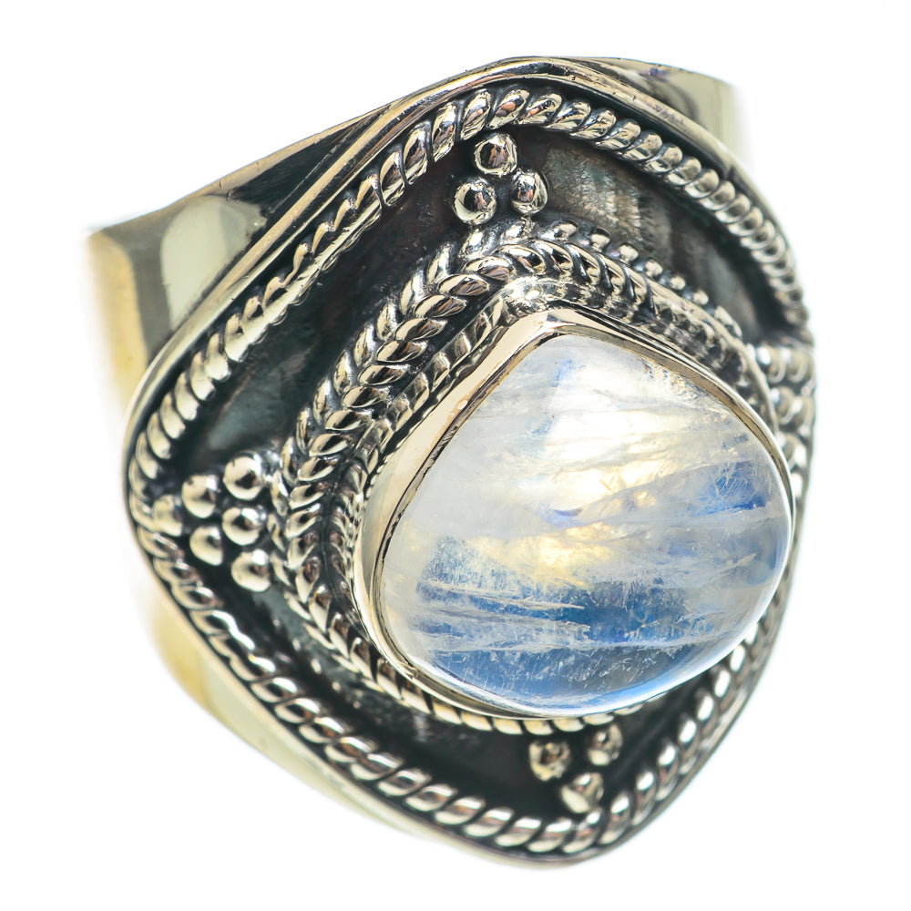 Rainbow Moonstone Rings handcrafted by Anasilvercos - RING69404