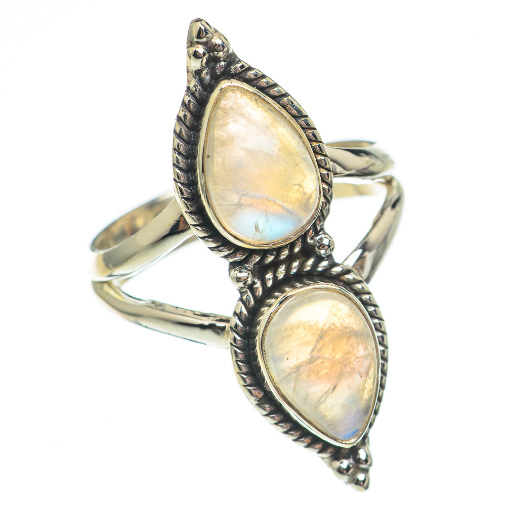 Rainbow Moonstone Rings handcrafted by Anasilvercos - RING69407