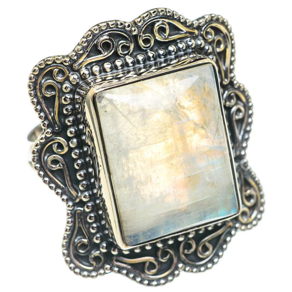 Rainbow Moonstone Rings handcrafted by Anasilvercos - RING69548