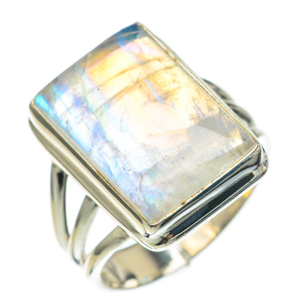 Rainbow Moonstone Rings handcrafted by Anasilvercos - RING69717