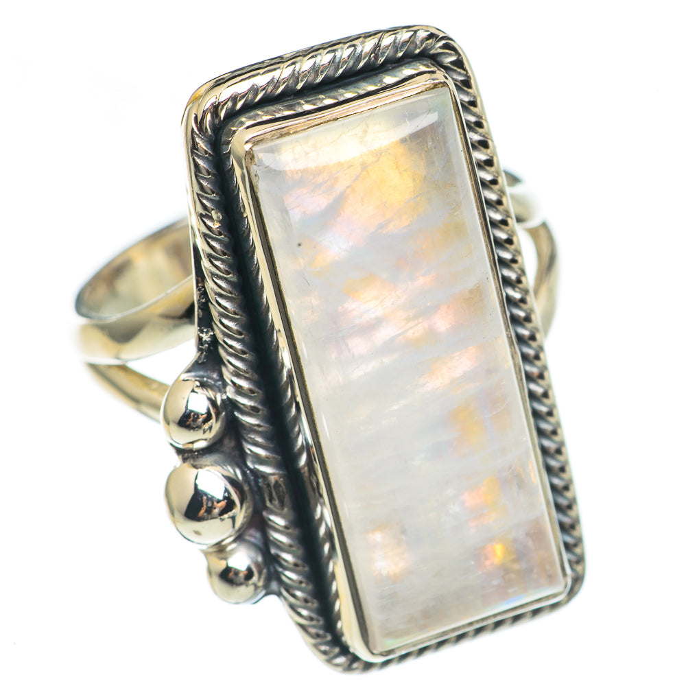 Rainbow Moonstone Rings handcrafted by Anasilvercos - RING69849