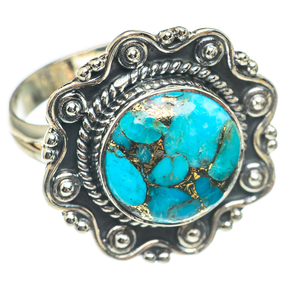 Blue Copper Composite Turquoise Rings handcrafted by Anasilvercos - RING69986