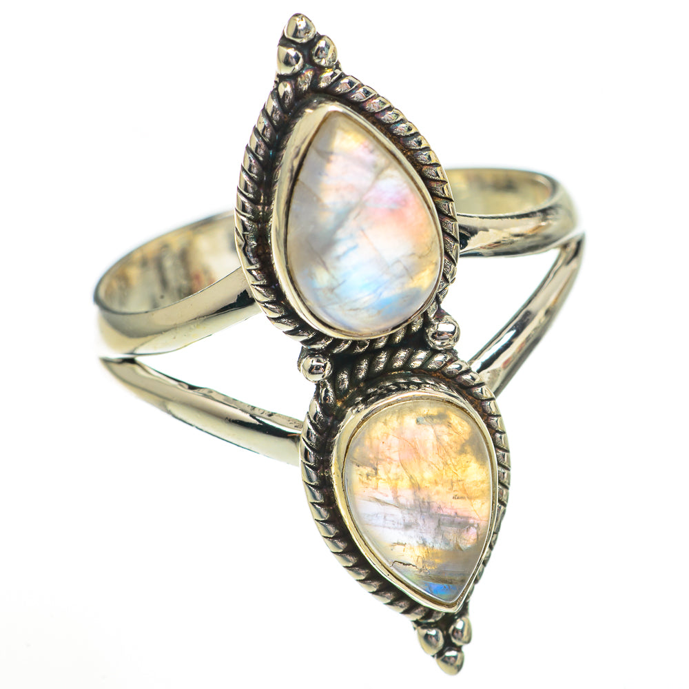 Rainbow Moonstone Rings handcrafted by Anasilvercos - RING70299