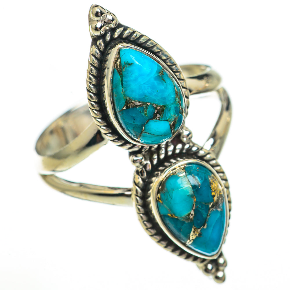 Blue Copper Composite Turquoise Rings handcrafted by Anasilvercos - RING70310
