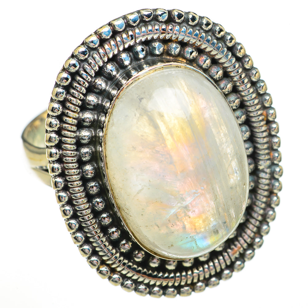 Rainbow Moonstone Rings handcrafted by Anasilvercos - RING70337