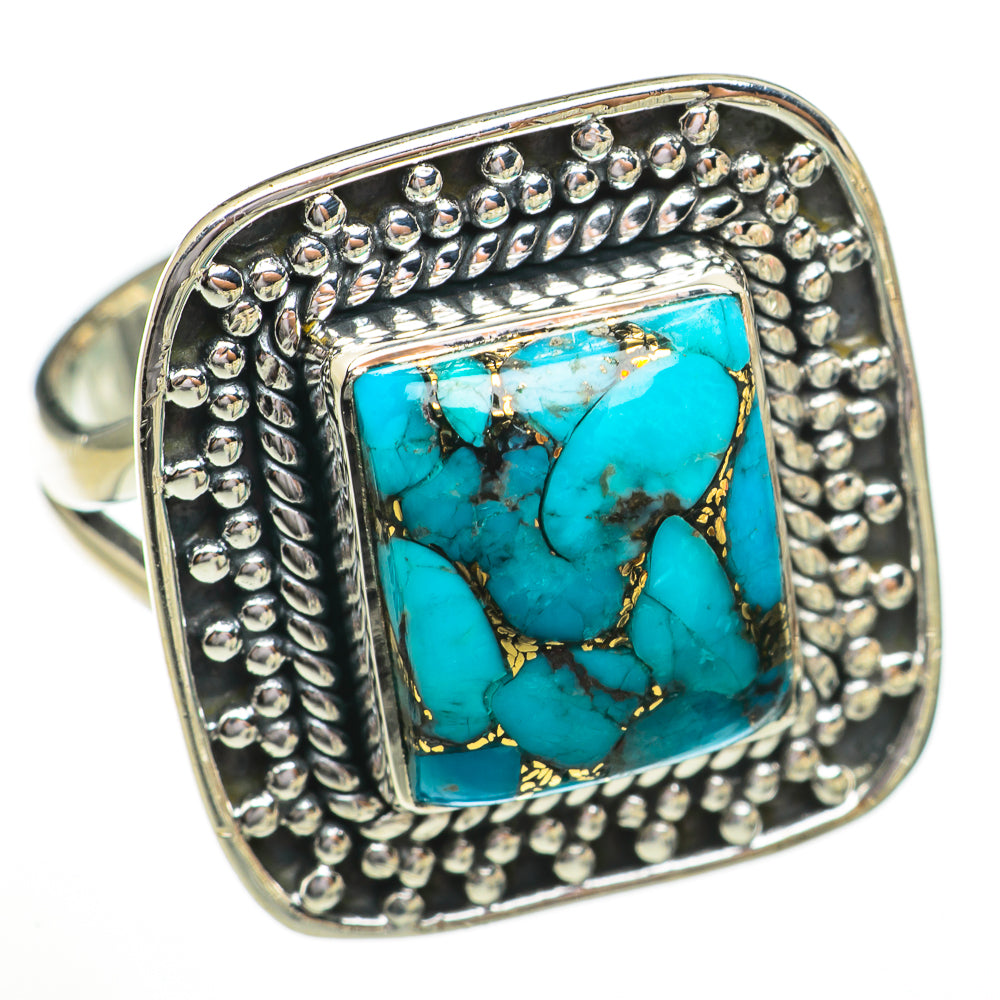 Blue Copper Composite Turquoise Rings handcrafted by Anasilvercos - RING70415