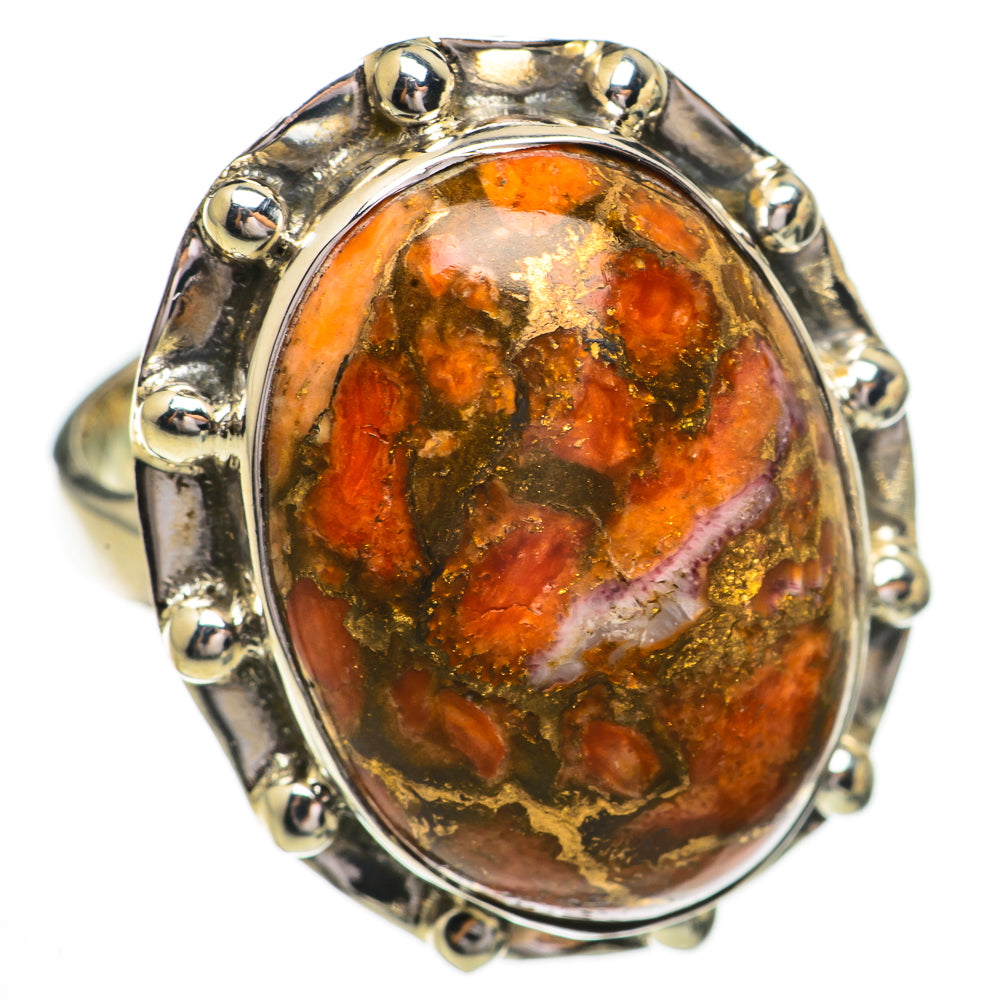 Orange Copper Composite Turquoise Rings handcrafted by Anasilvercos - RING70497