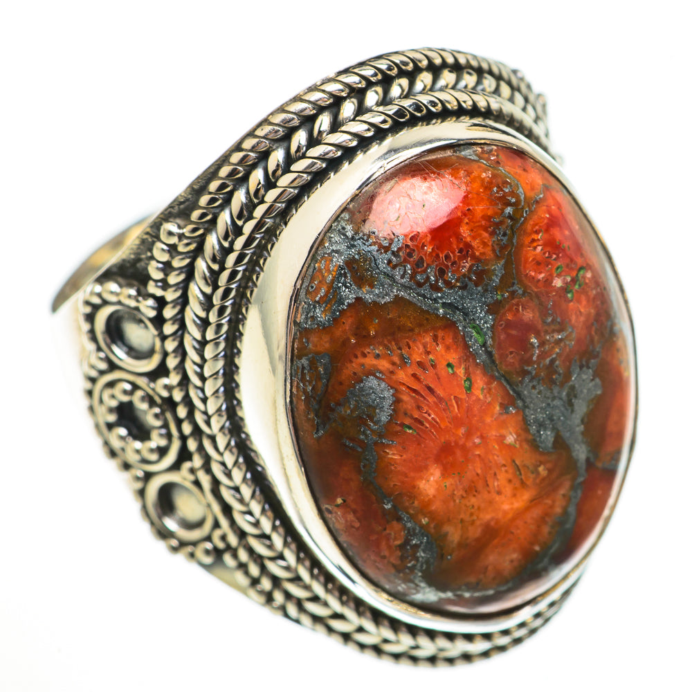Orange Copper Composite Turquoise Rings handcrafted by Anasilvercos - RING70559