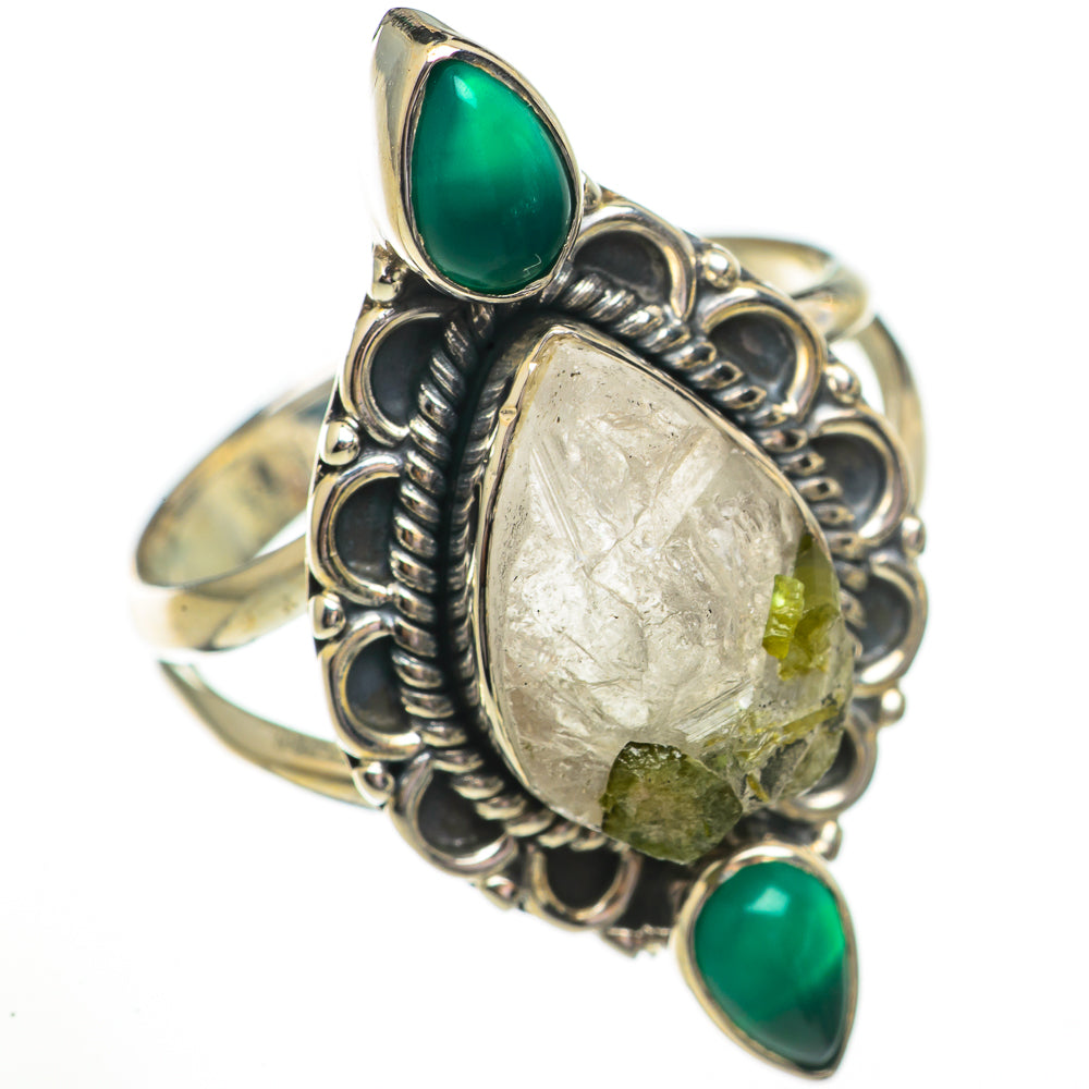 Green Tourmaline in Quartz Rings handcrafted by Anasilvercos - RING70658